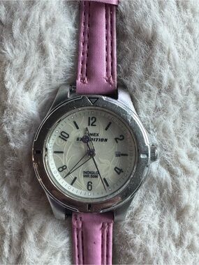 Timex Expedition Indiglo WR 50M Pink Leather Fabric Watch T49855 Date Window